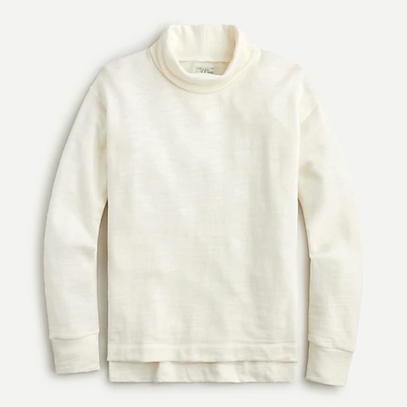 J. CREW Turtleneck Top Vintage Cotten Terry High-Low Ivory Small - Picture 2 of 2